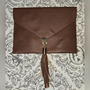 Big Buddha Brown Tassel Clutch Magnetic Closure Single Pocket
